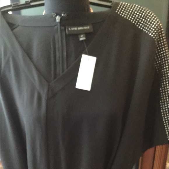 🌻NWT LANE BRYANT Sz28 SILVER STUDDED SHOULDERS BLACK CREPE BELTED JUMPSUIT - Picture 6 of 15